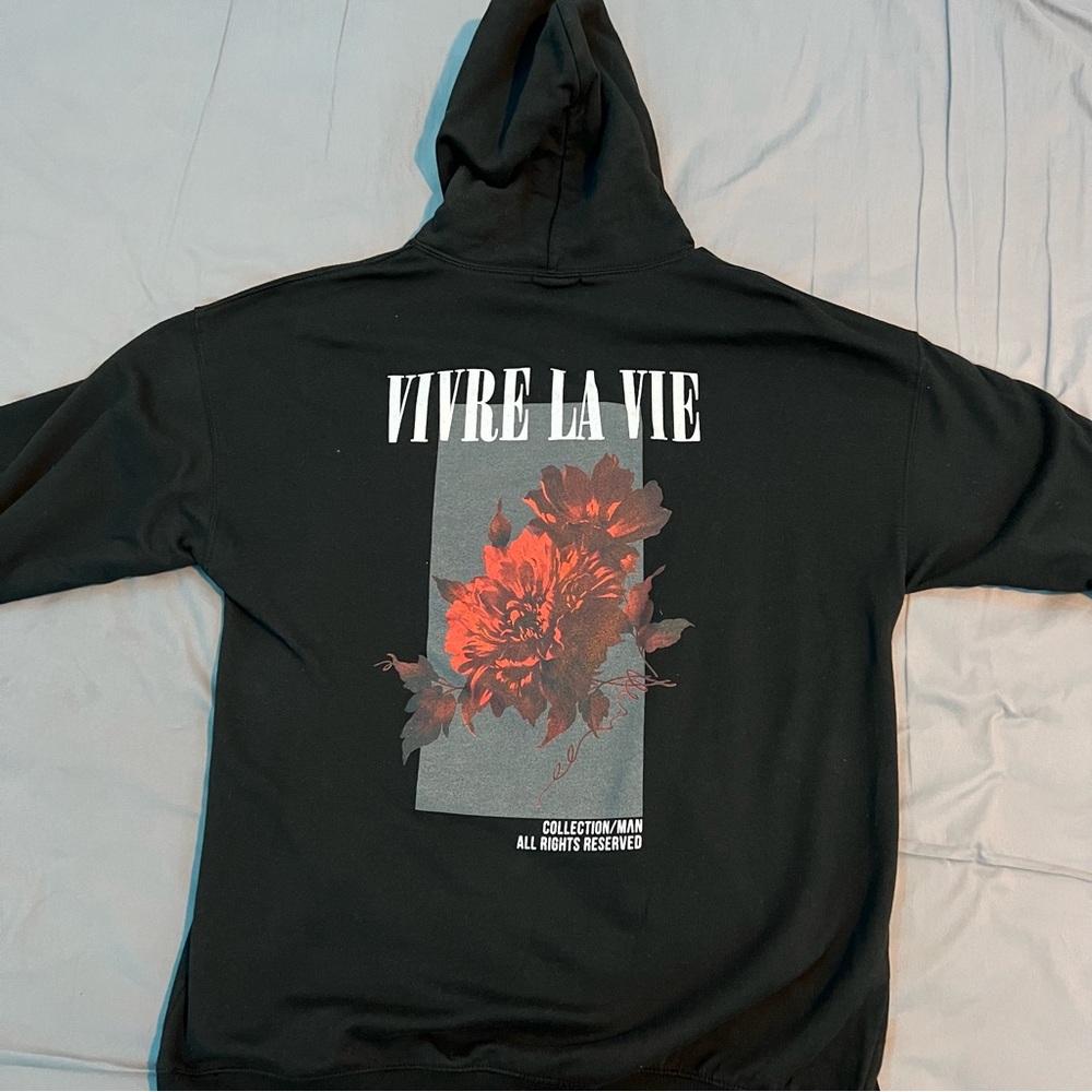 Oversized floral back print hoodie- VIVRE LA VIE